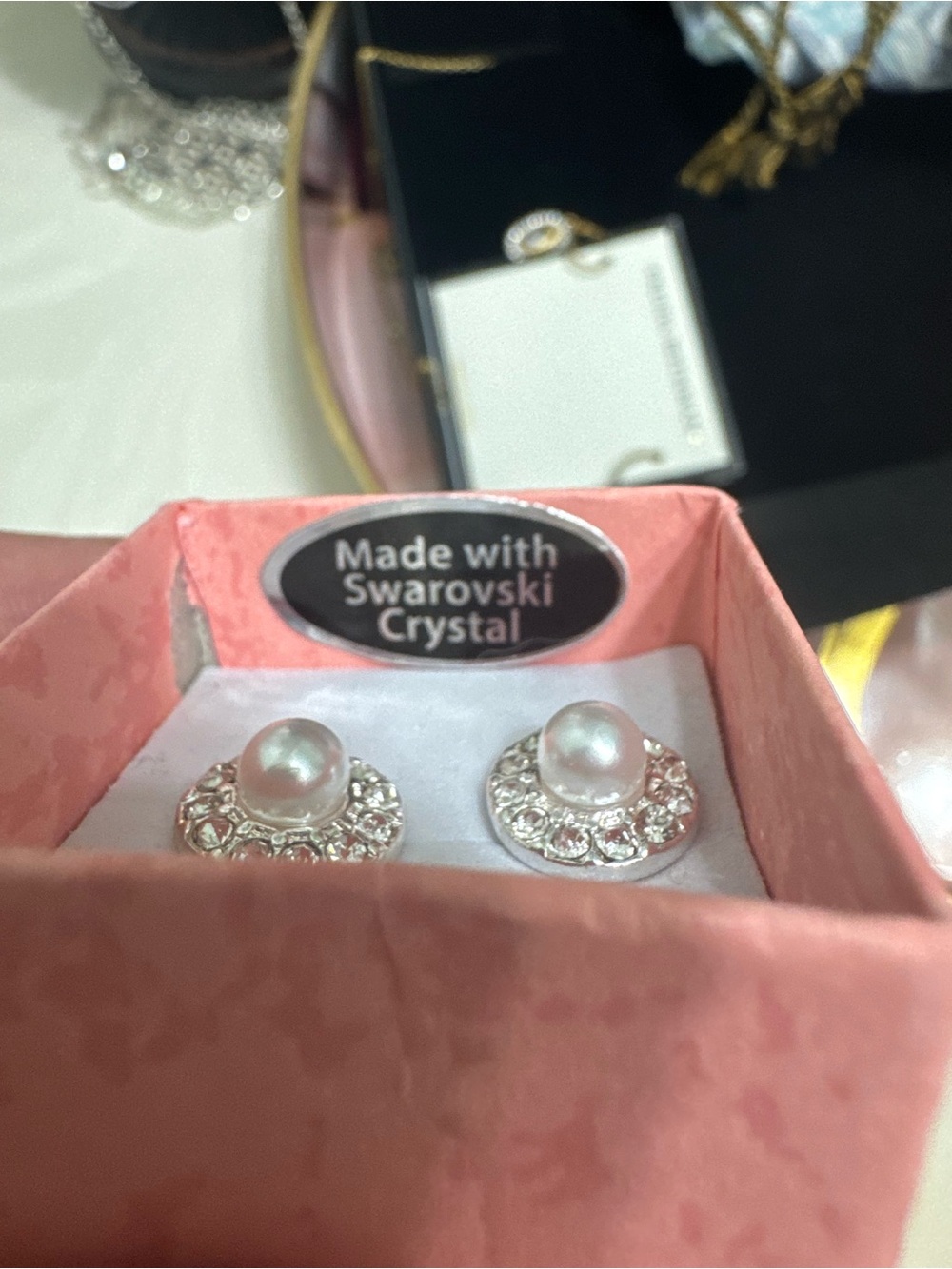 Swarovski Pearl Halo Stud Earrings - White and Silver